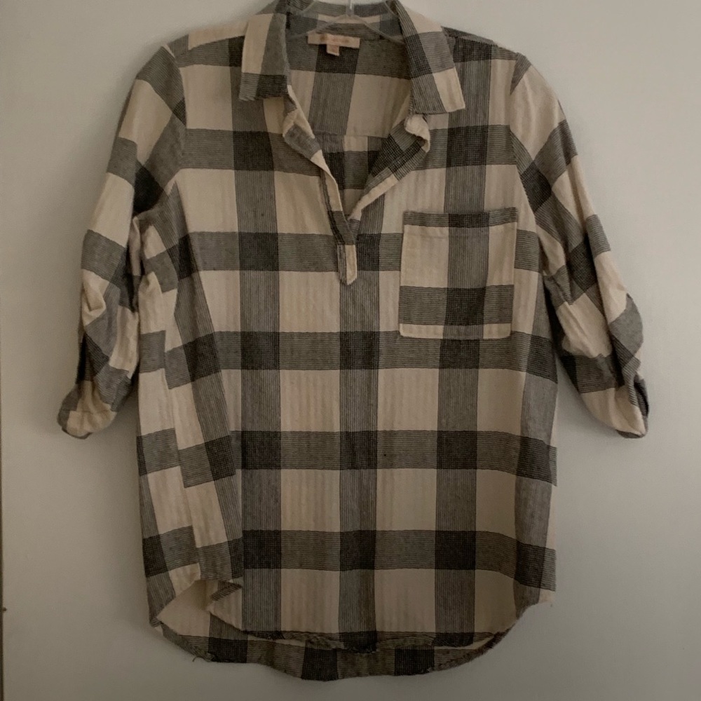 3/4 Sleeve Large Plaid Blouse